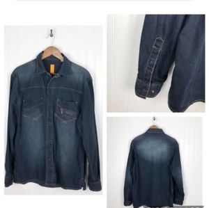 Vertical Robert Comstock Dark Denim Long Sleeve Shirt Top Size Medium
